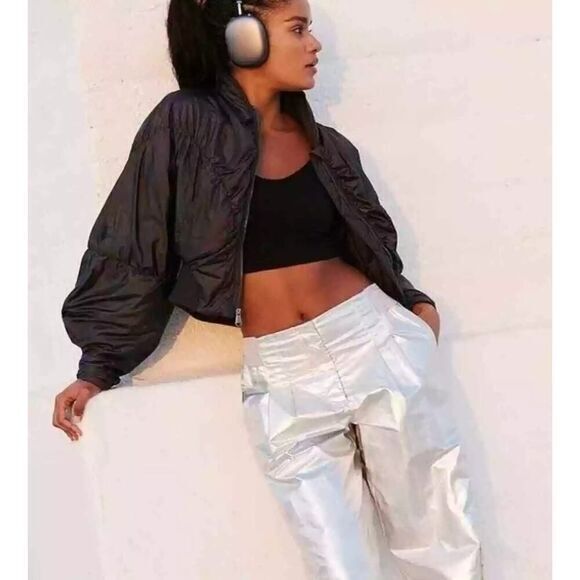 New! Free People‎ Movement Black Glitz Blitz Bomber Jacket, size S - Picture 4 of 16